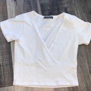 Brandy Melville White V-Neck Crop Top